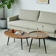 LIODUX Coffee Table Set of 2, Round Wooden Tables for Bedrooms, Wood Round Tea-Table Industrial End Side Tables Living-Room Modern SideTable for Living Room, Office (80+50 CM)