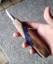 Wood Carving Knife 1 1/2" Clip Point Sloyd Blade Black Walnut & Epoxy Resin Hand