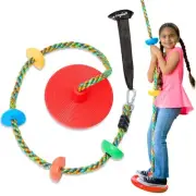Jungle Gym Kingdom Tree Swing, Disc Seat Rainbow Climbing Rope, Red/Multicolor