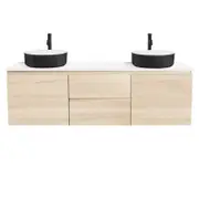 CIBO 1500mm Coast Veneer Nordic Wall Hung Bathroom Vanity With Black And White Basins