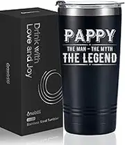 Onebttl Pappy Gifts Tumbler from Granddaughters and Grandsons for Christmas Birthday Father's Day, Stainless Steel Cup with Lid, 20oz/590ml - The Man The Myth The Legend