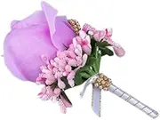 [Nvzi] 1 piece groomsmen corsage groom silk rose wedding dress corsage accessories pin brooch decoration - (pink purple), 12*7cm/4.72*2.76in, Ribbons & Silk Flowers, noen