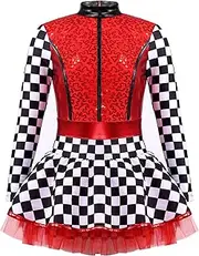 [Loodgao] Kids Race Car Driver Costume Girls Checkerboard Dance Dress Jumpsuit Halloween Cosplay Fancy Dress