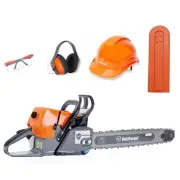 76.5cc G466 Chainsaw Power Head Glasses Hearing Hard Hat 25"Bar Chain Bar Cover