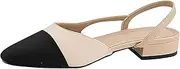 [MoHern] Slingback Flats for Women, Low Heel Mary Jane Flats with Square Pointed Toe, Splicing Dress Shoes with Thick Memory Foam