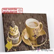 Paint By Numbers Kit Tea Muffins Food Brush Framed Art Decor Oil Kids Painting