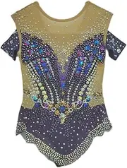 [JoyCan] Rhythmic Gymnastics Leotards Purple Gold Diamonds Elestics Mesh Performance Wear