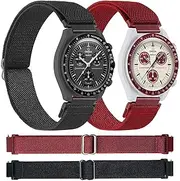 [Miimall] Pack of 2 Nylon Strap Compatible with Omega x Swatch Speedmaster Moonswatch Bracelets, Soft Elastic Fabric Moonswatch Strap Bracelets for Omega Swatch MoonSwatch Band