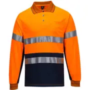 Prime Mover Long Sleeve Micro Mesh Polo with Tape Workwear Hi Vis Shirts
