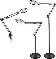 Psiven Magnifying Glass Floor Lamp, Dimmable LED Magnifying Lamp with Clamp and Stand (3 Lighting Modes, Memory Function, 5 Diopter) Floor Lamp with Magnifier for Reading, Craft, Task