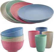HOMGEN Camping Plates and Bowls Set Plastic Dinner Set 12Pcs Unbreakable Picnic Plates and Cups Set Light-Weight Kids Dinning Set Dishwasher Safe Camping Crockery Set for Home & Picnic etc