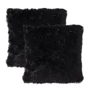 Pack of 2 Long Pile Soft Shaggy Faux Fur Cushion Covers Plain Fluffy Pillow Case