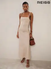 Reiss Neutral Roxanne Linen Double-Strap Slip Dress (F45274) | $325