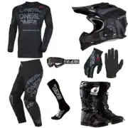O'Neal Static Gray motocross gear Jersey Pants Gloves Boots Helmet Set