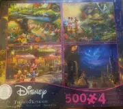 Thomas Kinkade Disney 4 in 1 Jigsaw Puzzle 500 piece Mickey Beauty Beast NEW!