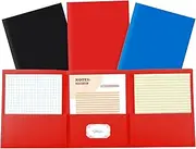 Dunzoom 3 Pcs 8.5 x 11 Inch 3 Pocket Tri fold Pocket Folders with Business Card Holder Plastic 3 Pocket Folder for Letter Size Paper Office Use, 3 Colors (Red, Dark Blue, Black)