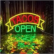 Sign Lamp Tacos Open Neon Sign LED Light For Taco Party Food Kitchen Coffee Bar Restaurant Wall Decor Welcome Signs Illuminated Lamp 40cmx21.2cm
