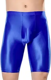 [SEAUR] Men's Shiny Sports Tights Shorts Oil Glossy Seamless Workout Compression Shorts See Through Trunks Underpants