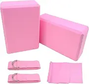 Griwuut Yoga Blocks Set of 2 with Strap, Lightweight EVA Foam Brick Yoga Pilates Blocks, High Density, for Stretching, Improving Strength and Flexibility during Deep Movements