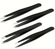 Eyebrow Plucker Tweezer Scissors 4pcs Set Black