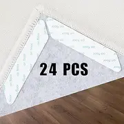 Rugs Grippers, 24 Pcs Rug Tapes Double Sided Anti Curling Washable Removable Rug Grip Rug Sticker Grip, Corner Carpet Holder, Non Slip Adhesive Rug Pad Tape for Hardwood Floor, Tile, Mats, Wall