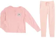 Justice Girls Pajamas Peach 2 Piece Set Henley Top And Pocket Pants Logo Size 12