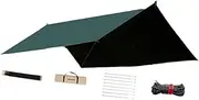 koolsoo Camping Hammock Rainfly Tarp for Hammock Rainfly Cover for 2-4 People Lightweight Waterproof Tent Canopy for Travel Beach, Green Black