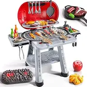 JUKUDAHU Kids Play Kitchen Toys, BBQ Grill with Smoke for Kids Ages 3 4 5 6 7, 2-Layer Barbecue Toys Play Food Set with Sound Light, Indoor Outdoor Chef Cooking Play for Boys Girls 3-5 Birthday Gifts