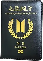 [Generic] Passport Holder Cover for B-TS ARMY Traveling passport Case merchandise for K-POP merch, Black, #35026, Passport Cover