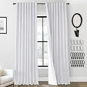 [PANELSBURG] Curtains 96 Inches Long 2 Panel Set,Pleated Back Tab Room Darkening Insulated Thermal White Linen Blackout Window Track Curtains for Living Room 96 Inch Length,8FT