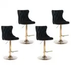4x Height Adjustable Elegant Black & Gold LUX Velvet Barstool with Footrest