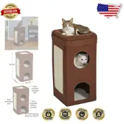 Comfortable Cat Cube Condo with Plush Top & Hideouts - Perfect for Multiple Cats