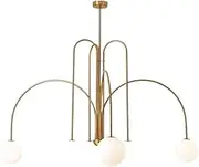 Nordic Simple Pendant Light Cream White Spherical Glass Lampshade Hanging Lights(Gold)