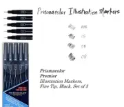 Prismacolor Premier Illustration Markers, Fine Tip, Black, Set of 5