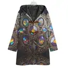 Bejeweled Cotton Canvas Hooded Jacket Labradorite Cloak Brocade Coat Opal Armor