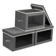 Storage Bins with Lids - Fabric Storage Boxes with Lids, 14 Inch. - 3 Pack Grey