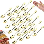 Yaocom 24 Pcs 3. 54" Tiny Stainless Steel Spoons for Spices Salt Jars Mini Size SUS 304 Cute Small Stainless Steel Condiment Spoons for Spices Salt Sugar Pepper Honey Scoops (Gold)