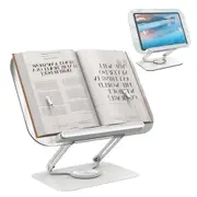 Adjustable Book Stand for Reading with 360 Degree Rotating Base and Page Clips