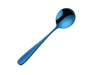 Soup Spoon Mirror Surface Ergonomic Stainless Steel Non-stick Rust-proof Dinner Spoon Kitchen Supplies-Blue