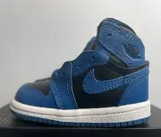 Nike Air Jordan 1 Retro High OG (TD) Toddler Size 4C Black Blue AQ2665-404 NoLid