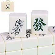 Cartoon Panda Mahjong, Big Size Chinese Majong Set, Melamine Material + Clear Engraving + Comfortable Grip + Easy to Clean, Equipped with Dice & Poker & Table Mat & Aluminum Box,42
