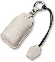 Jayanes Genuine Leather Key Fob Cover Compatible with Lexus ES300h ES350 LC500 LC500h LS500h NX350 NX250 NX350h GX460, etc. Key Fob Case with Keychain & Lanyard for Lexus Key Fob (4 Buttons, White)