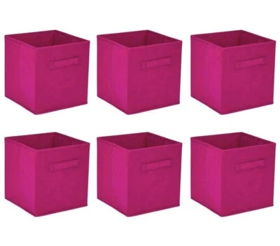 6PCS Foldable Fabric Storage Boxes Bins Set of Cubby Cubes with Handles