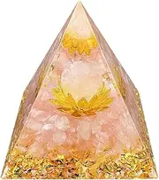 Orgone Pyramid Flower of Life Orgonite Pyramid with Rose Quartz Pink Crystal Ball Lotus Base Positive Energy Generator for Healing Promote Relationships Bring Success Spiritual Gift Home Decor