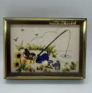 Needlepoint Bucilla Antique Canvas Rabbit Fishing- Framed Tapestry Art Kit