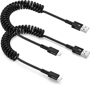Coiled Lightening Cable for Car,2 Pack 3FT USB A to Lighteting Cable Phone Fast Charging Cord Carplay Short Retractable Wire Compatible for iPhone 14 13 12 11 Pro Max Mini XR XS 8 7 Plus SE iPad iPod