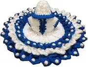 FUTUREZ KEY Handmade Designer Laddu Gopal Winter Dress Comfortable and Unique Krishna Dress for Everyday Use, Janmashtami, and Other Occasions - Stone Studded Poshak for Ladoo Gopal (Blue - White-6)