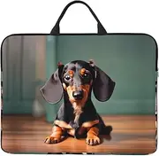 Cute Dachshund Duggee Print Stylish 14in Polyester Laptop Bag Carry Laptop Bag With Water-Resistant Feature, Black, One Size