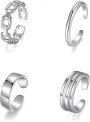 [PWUEITR] 4Pcs/1Set Adjustable Silver Toe Rings for Women Knuckle Tail Ring Simple Summer Beach Open Toe Rings Set Foot Jewelry