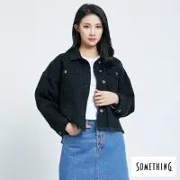 在飛比找momo購物網優惠-【SOMETHING】女裝 短版下襬不收邊牛仔外套(黑色)